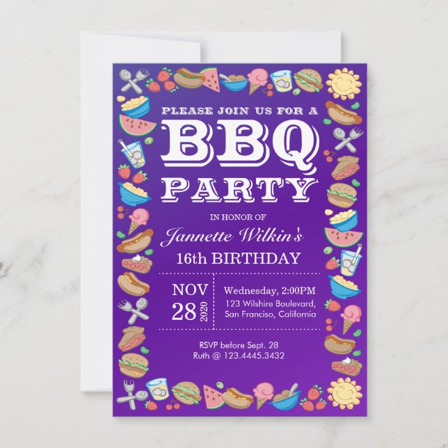 Sweet 16 BBQ Birthday Party Theme Barbecue Invitation (Front)
