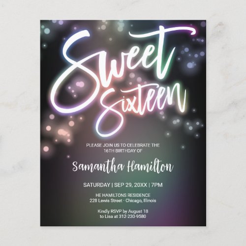 Sweet 16 Bday Colorful Neon Glow Budge Invitation