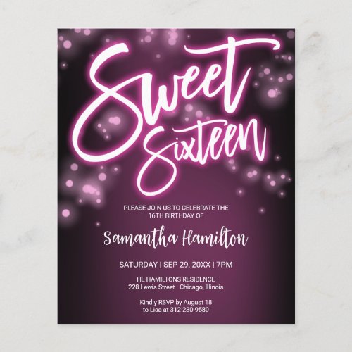 Sweet 16 Bday Hot Pink Neon Glow Budge Invitation