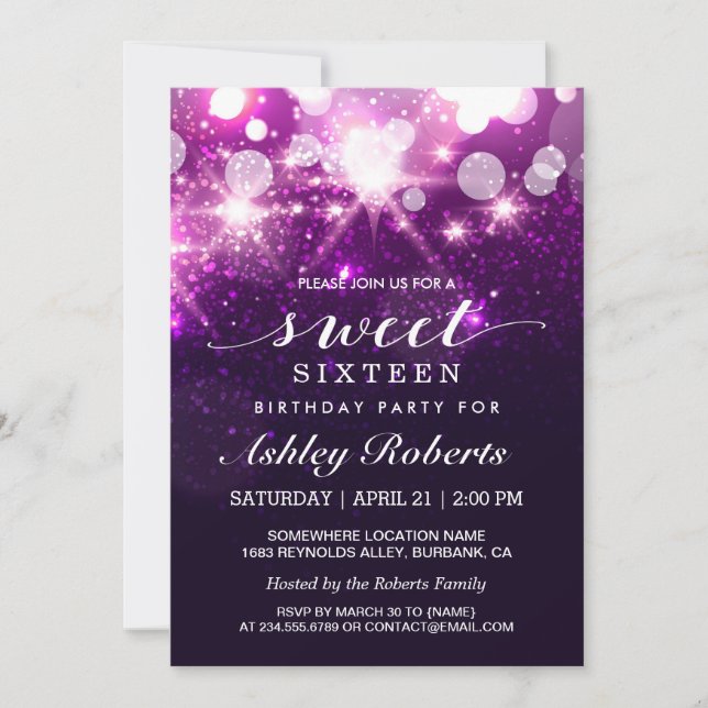 Sweet 16 Bday Party Trendy Purple Glitter Sparkles Invitation (Front)
