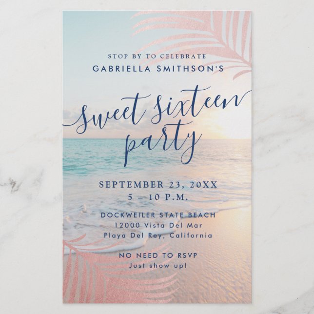 Sweet 16 Beach Party Invitation BUDGET PAPER FLIER (Front)