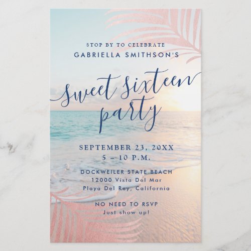 Sweet 16 Beach Party Invitation BUDGET PAPER FLIER
