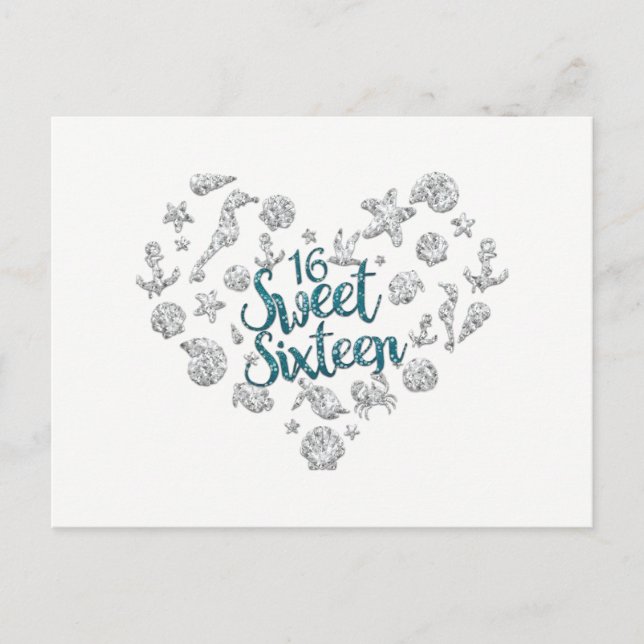 SWEET 16 Beach Party Invitation Save the Date (Front)