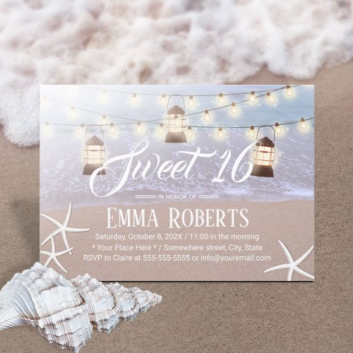 Sweet 16 Beach Starfish String Lights  Lanterns Invitation