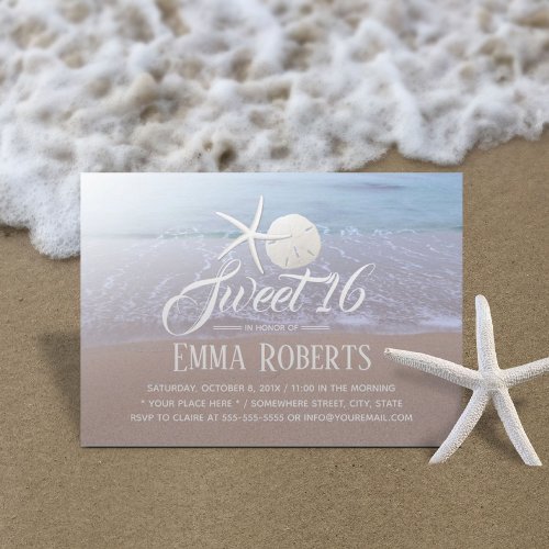 Sweet 16 Beach Theme Starfish  Sand Dollar Invitation