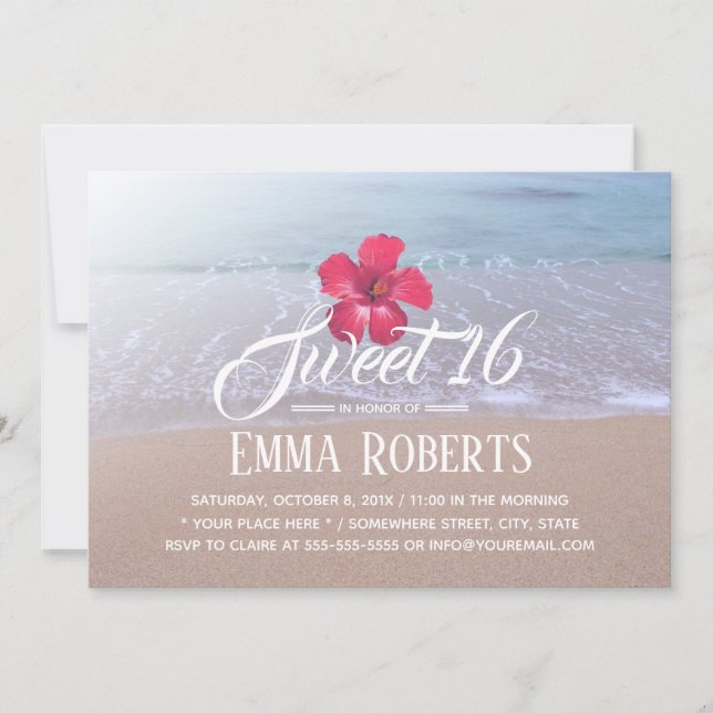 Sweet 16 Beach Theme Tropical Red Flower Invitation (Front)