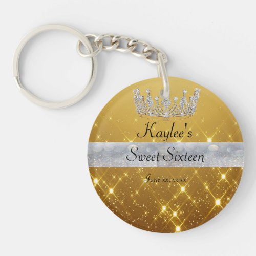 Sweet 16 Beautiful Gold Satin Silver Bokeh Banner Keychain