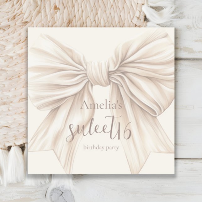 Sweet 16 Beige Bow Watercolor  Napkins (Creator Uploaded)
