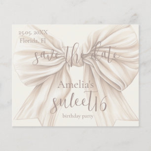 Sweet 16 Beige Bow Watercolor Save the Date