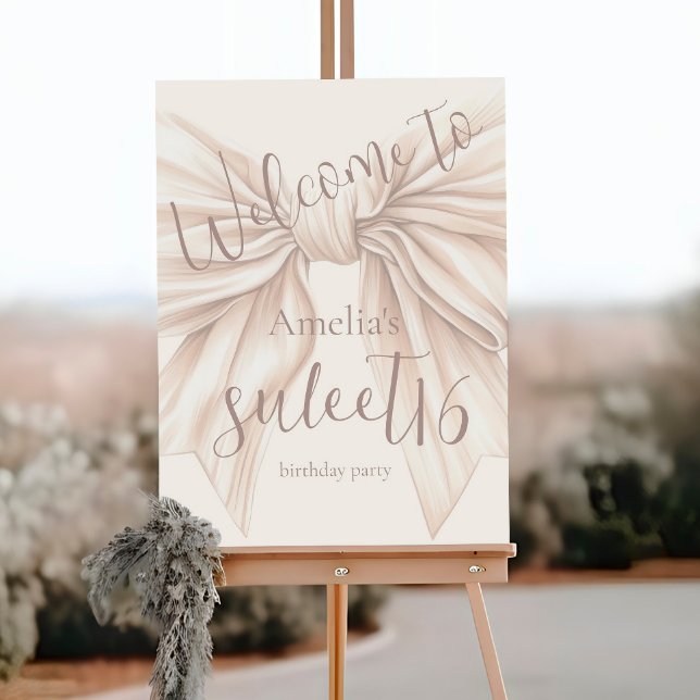 Sweet 16 Beige Bow Watercolor Welcome Sign (Creator Uploaded)