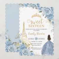 Sweet 16 Birthday Baby Blue Floral Paris Gold