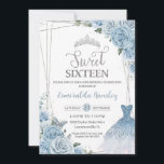 Sweet 16 Birthday Baby Blue Floral Roses Dress Invitation<br><div class="desc">Personalize this lovely Sweet 16 Birthday invitation with own wording easily and quickly,  simply press the customize it button to further re-arrange and format the style and placement of the text.  Matching items available in store!  (c) The Happy Cat Studio</div>