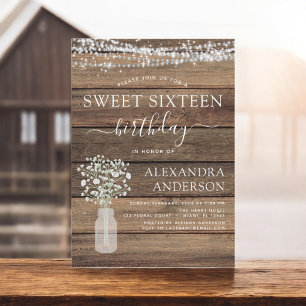 Sweet 16 Birthday Baby's Breath Rustic Farmhouse Invitation