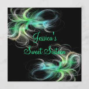 Sweet 16 Birthday Black & Blue Green Swirls Invitation