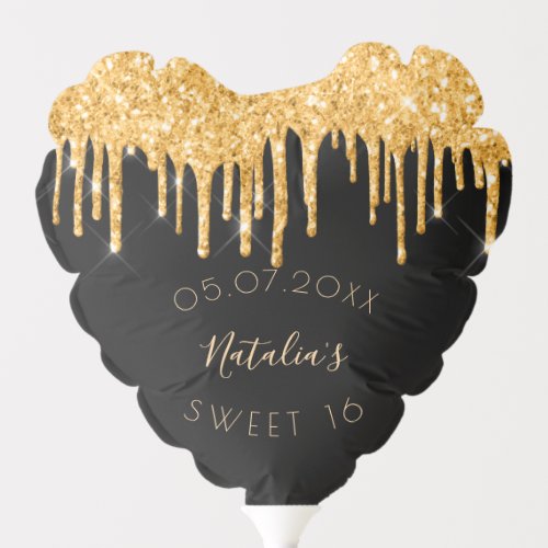Sweet 16 birthday black glitter gold sparkle glam balloon