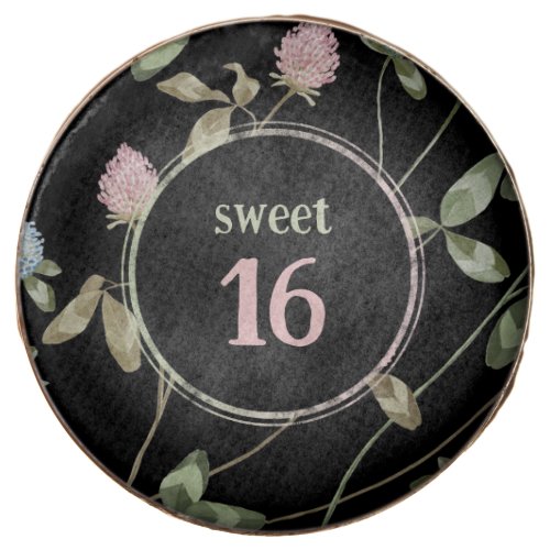 Sweet 16 Birthday Black Pink Green Clover Floral  Chocolate Covered Oreo