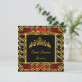 Sweet 16 Birthday Black Red Gold Tiara Invitation (Standing Front)