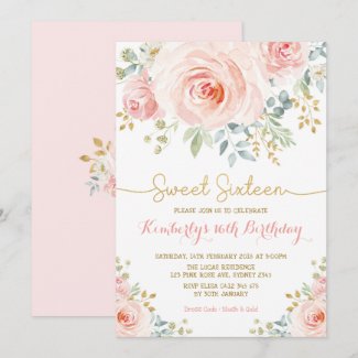 Sweet 16 Birthday Blush Gold Floral Sweet Sixteen Invitation