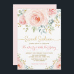 Sweet 16 Birthday Blush Gold Floral Sweet Sixteen Invitation<br><div class="desc">This feminine design features gorgeous watercolor blush pink roses with gold leaf accents</div>