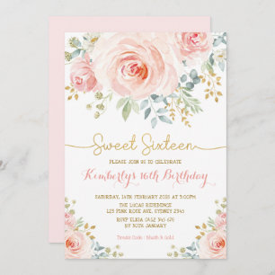 Sweet 16 Birthday Blush Gold Floral Sweet Sixteen Invitation