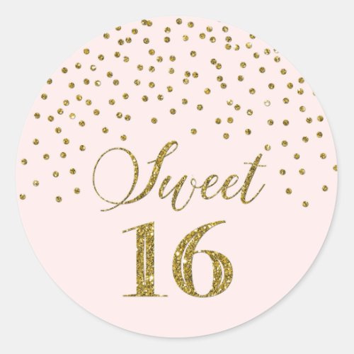 Sweet 16 Birthday Blush Pink Gold Confetti Classic Round Sticker