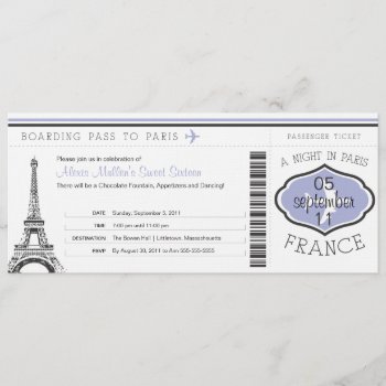 Sweet 16 Birthday Boarding Pass To Paris Invitation by labellarue at Zazzle