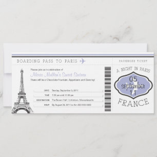 Sweet 16 Birthday Boarding Pass to Paris Invitation