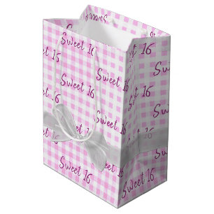 Sweet 16 Birthday Bow On Gingham Medium Gift Bag