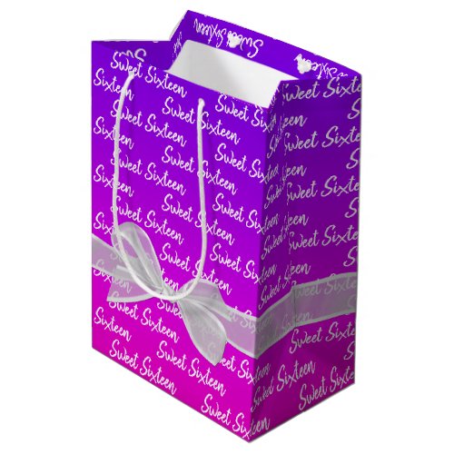 Sweet 16 Birthday Bow On Neon Medium Gift Bag