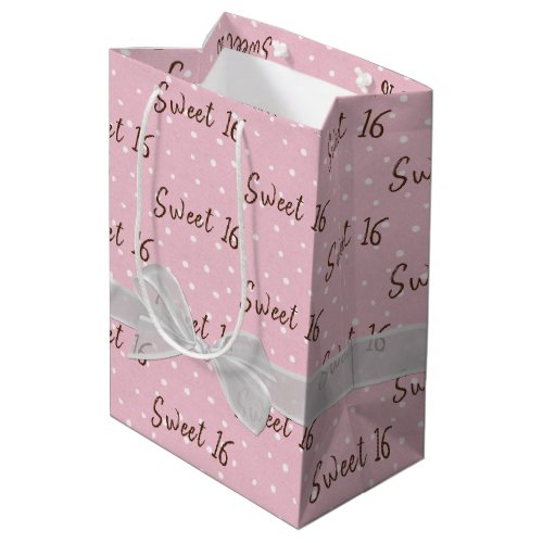 Sweet 16 Birthday Bow On Polka Dots Medium Gift Bag