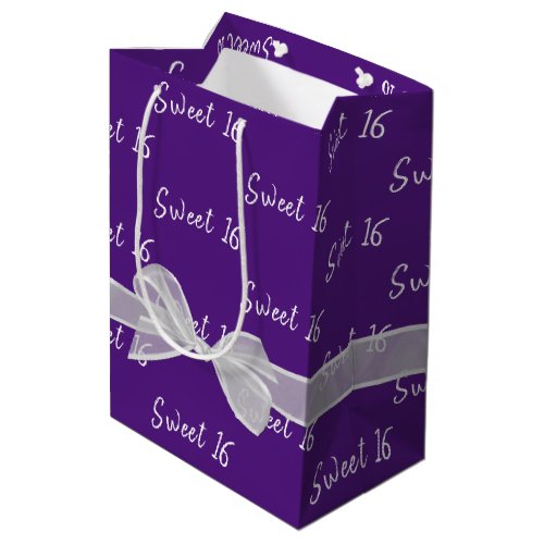 Sweet 16 Birthday Bow On Purple Medium Gift Bag