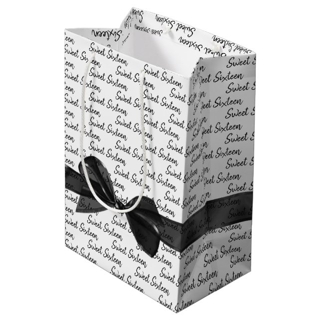 Sweet 16 Birthday Bow On White Medium Gift Bag (Back Angled)