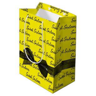 Sweet 16 Birthday Bow On Yellow Medium Gift Bag