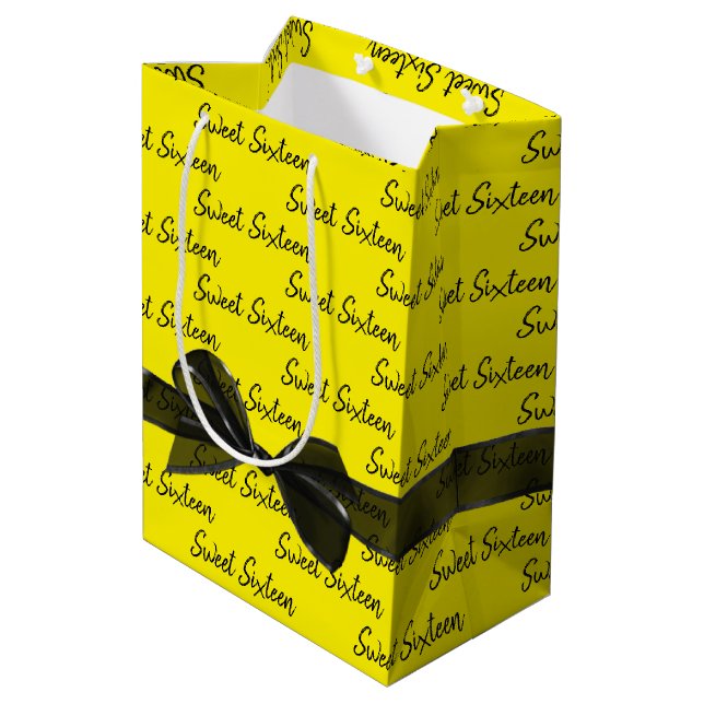 Sweet 16 Birthday Bow On Yellow  Medium Gift Bag (Back Angled)
