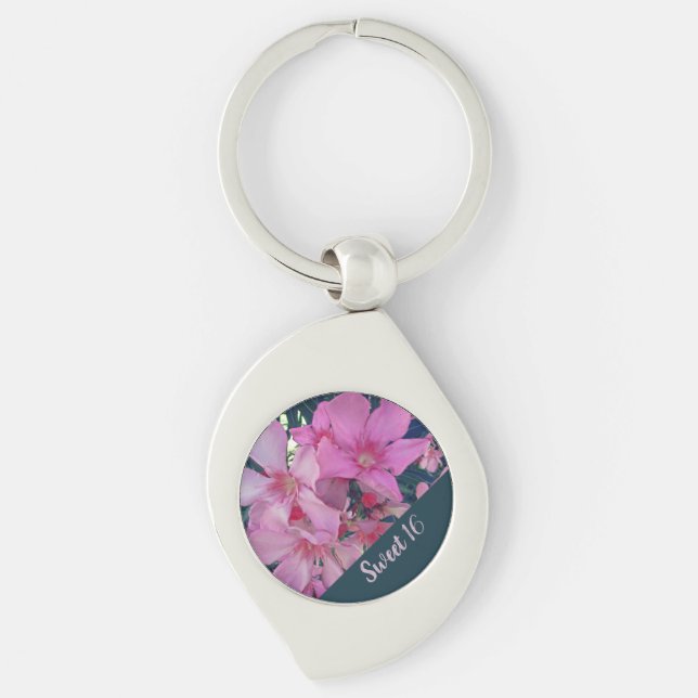 Sweet 16 Birthday Bright Pink Floral Photo Flowers Keychain (Front)
