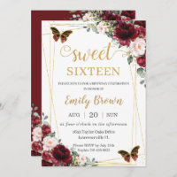 Sweet 16 Birthday Burgundy Blush Floral Butterfly