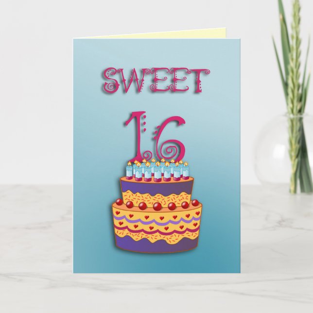 Sweet 16 Birthday Cake card (Front)