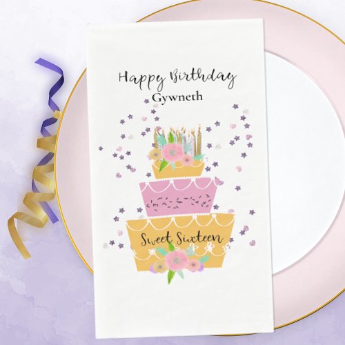 Sweet 16 Birthday Cake Paper Napkin