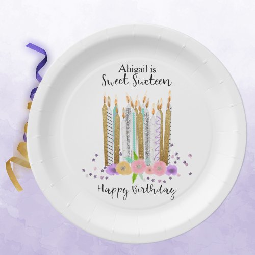 Sweet 16 Birthday Candles Paper Plate