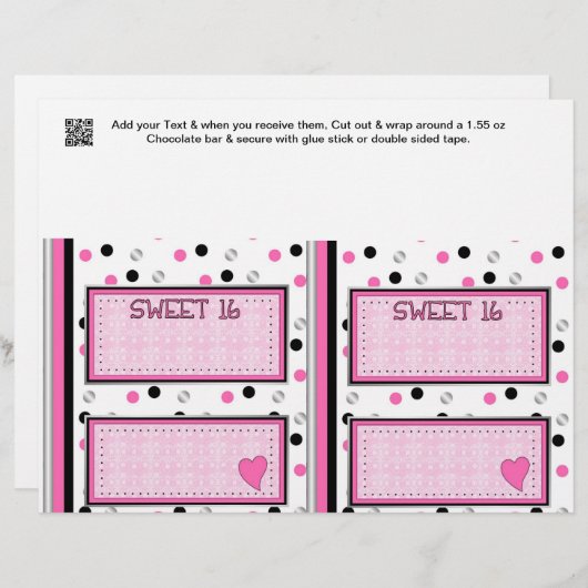 Sweet 16 Birthday Candy Bar Wrappers Party Favors (Front/Back)