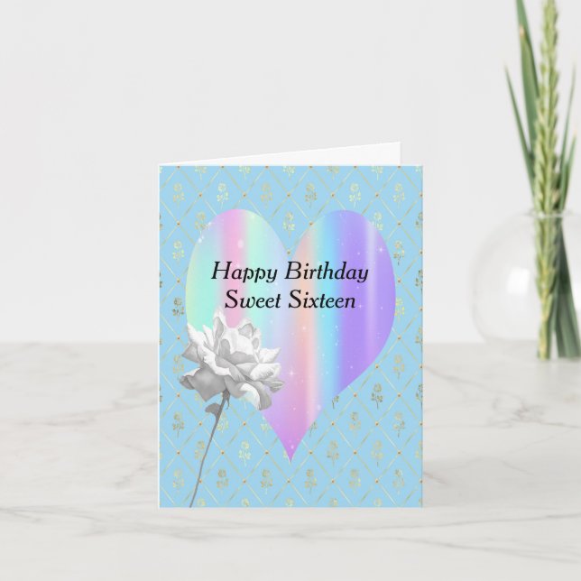 Sweet 16 Birthday Card with Rainbow Heart (Front)