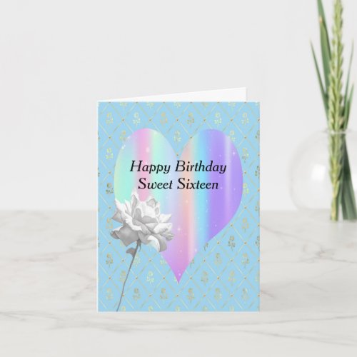 Sweet 16 Birthday Card with Rainbow Heart