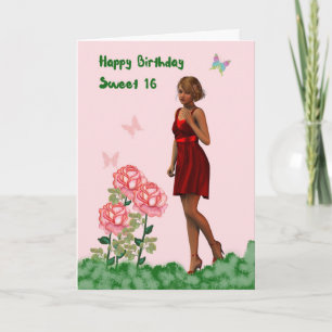 Sweet 16 Birthday Card with Young Lady