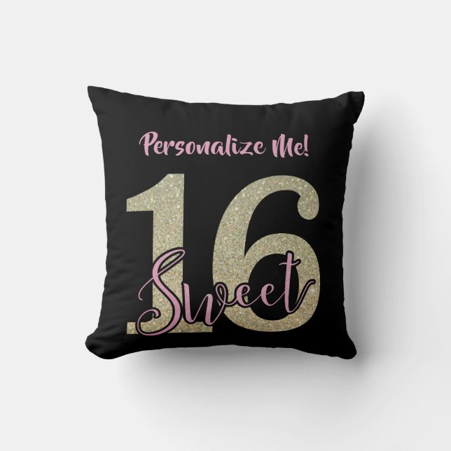 Sweet 16 Birthday Celebration Girly Glittery Throw Pillow (Front)