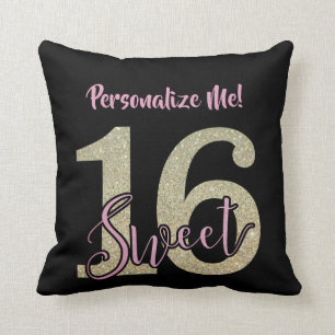Sweet 16 Birthday Celebration Girly Glittery Throw Pillow