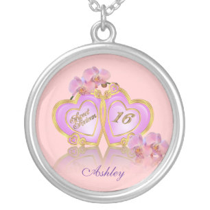 Sweet 16 birthday charm personalized silver plated necklace