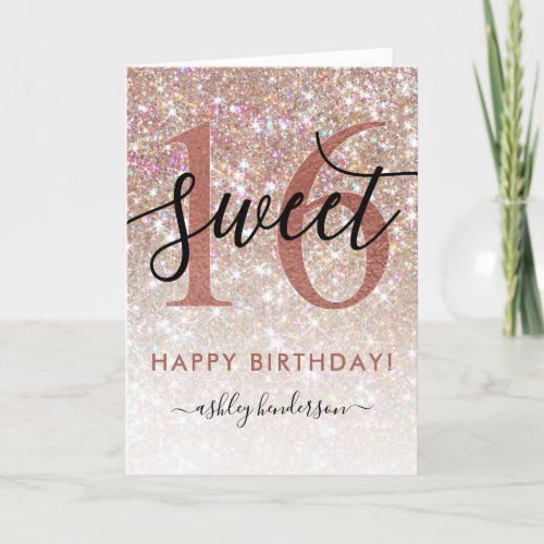 Sweet 16 Birthday Chic Glitter Ombre Card