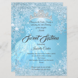 Sweet 16 Birthday Cinderella Blue Snowflake Winter Invitation
