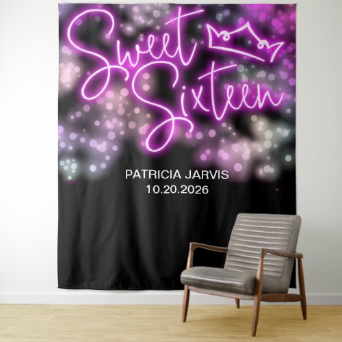 Sweet 16 Birthday Colorful Neon Glow Backdrops