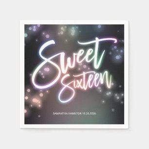 Sweet 16 Birthday Colorful Neon Glow Dark Party Napkins